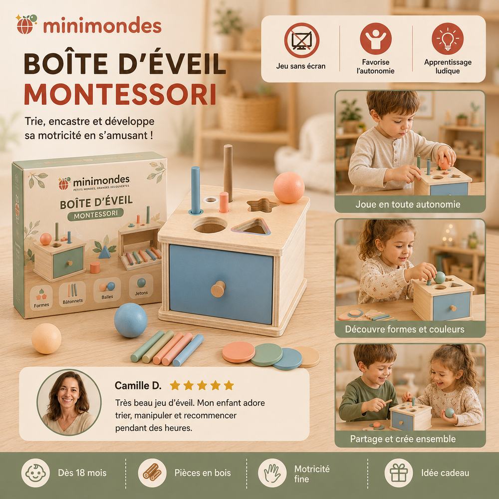 Boîte de Tri Montessori en Bois