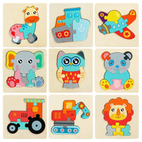 Puzzle 3D en Bois — animaux & véhicules à encastrer, dès 2 ans