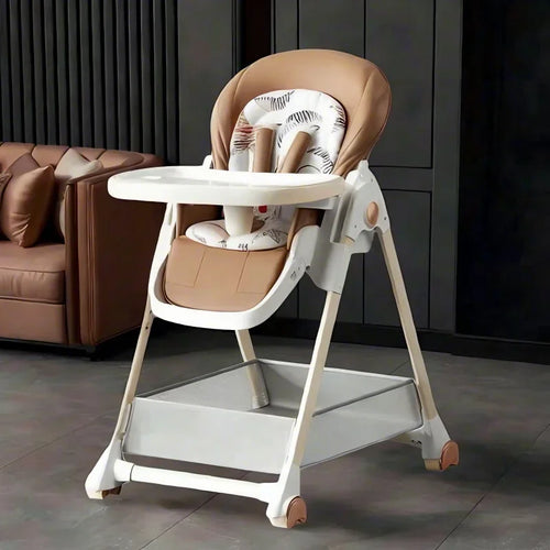 Chaise Haute Évolutive Pliable — inclinable, roulettes & grand plateau, dès 6 mois