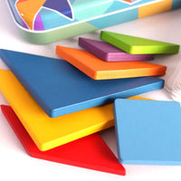 Puzzle Tangram en Bois — coffret 7 pièces & cartes-modèles, dès 3 ans