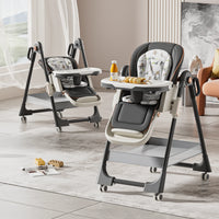 Chaise Haute Évolutive Pliable — inclinable, roulettes & grand plateau, dès 6 mois