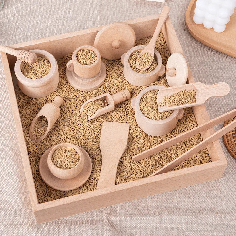 Dinette Sensorielle en Bois Montessori — jeu d'imitation & transvasement, dès 3 ans