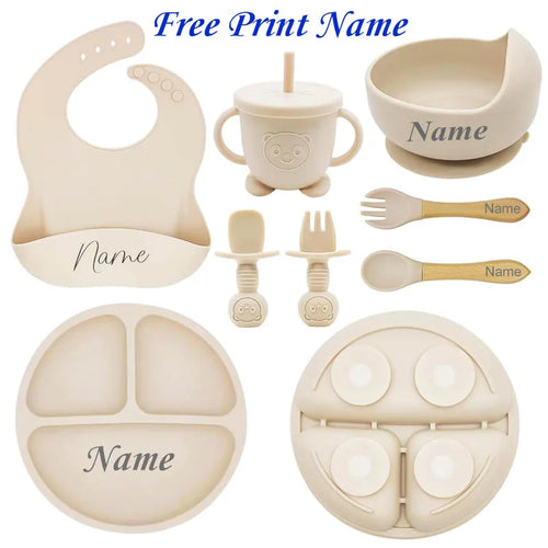 Ensemble Repas Bébé Personnalisé — prénom gravé, silicone sans BPA, cadeau de naissance