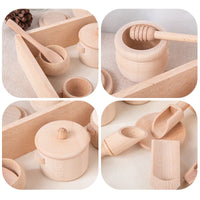 Dinette Sensorielle en Bois Montessori — jeu d'imitation & transvasement, dès 3 ans
