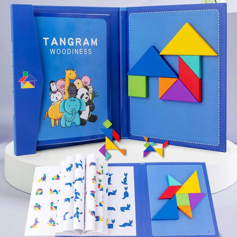 Tangram Magnétique en Bois — logique & créativité, format nomade