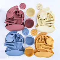 Ensemble Repas Bébé en Silicone — bol ventouse, assiette, tasse & couverts, dès 6 mois