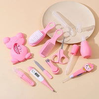 Kit de Soins Bébé 13 Pièces — coupe-ongles, thermomètre, brosse & trousse