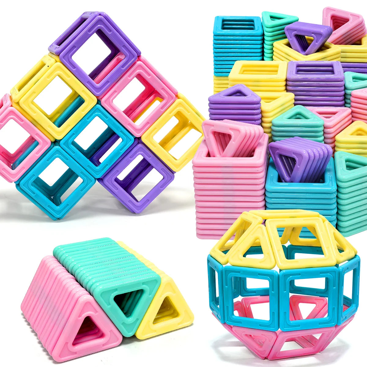 Blocs Magnétiques Pastel — carrés & triangles à assembler, dès 3 ans