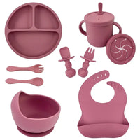 Ensemble Repas Bébé en Silicone — bol ventouse, assiette, tasse & couverts, dès 6 mois