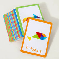 Tangram en Bois Montessori — 7 pièces & deck de cartes-défis, dès 3 ans