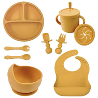 Ensemble Repas Bébé en Silicone — bol ventouse, assiette, tasse & couverts, dès 6 mois