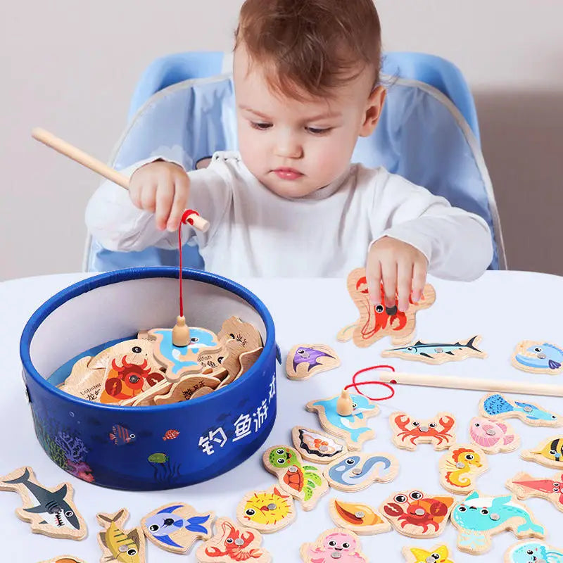 Jeu de Pêche Magnétique en Bois — attrape les poissons, dès 3 ans