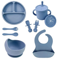 Ensemble Repas Bébé en Silicone — bol ventouse, assiette, tasse & couverts, dès 6 mois