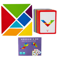 Tangram en Bois Montessori — 7 pièces & deck de cartes-défis, dès 3 ans